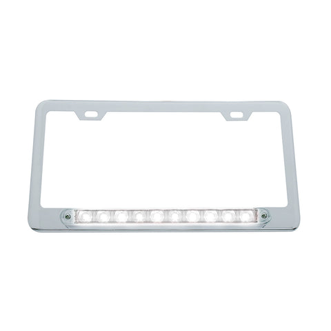 Chrome License Plate Frame With 10 LED 9" Light Bar - White LED/Clear Lens