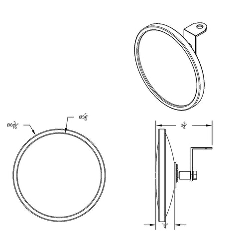 6" 430 Stainless Steel 320R Convex Mirror - Centered Mounting Stud