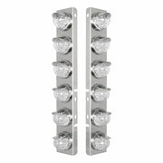 SS Front Air Cleaner Bracket With 12X 17 Amber LED Reflector Lights & SS Visors For Peterbilt-Clear Lens