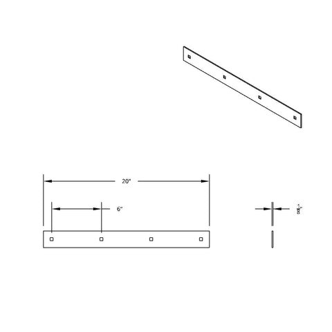 2" X 20" Chrome Top Mud Flap Plain Plate - Bolt Thru