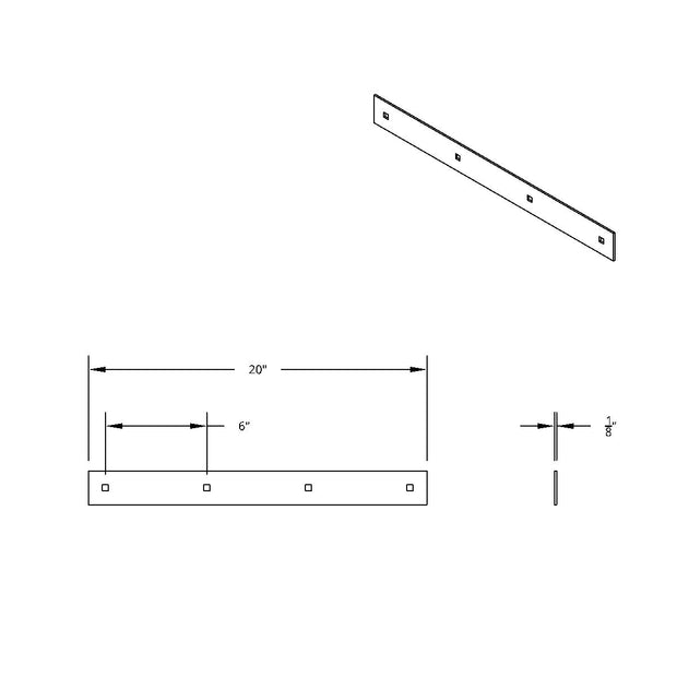 2" X 20" Chrome Top Mud Flap Plain Plate - Bolt Thru