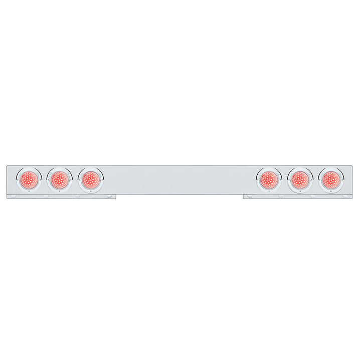 Stainless 1 Piece Rear Light Bar With 6X 36 LED 4" Lights &amp; Visors - Red LED/Clear Lens