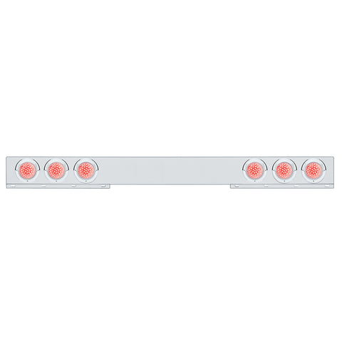 Stainless 1 Piece Rear Light Bar With 6X 36 LED 4" Lights & Visors - Red LED/Clear Lens
