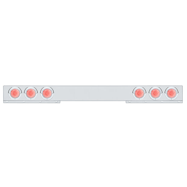 Stainless 1 Piece Rear Light Bar With 6X 36 LED 4" Lights & Visors - Red LED/Clear Lens
