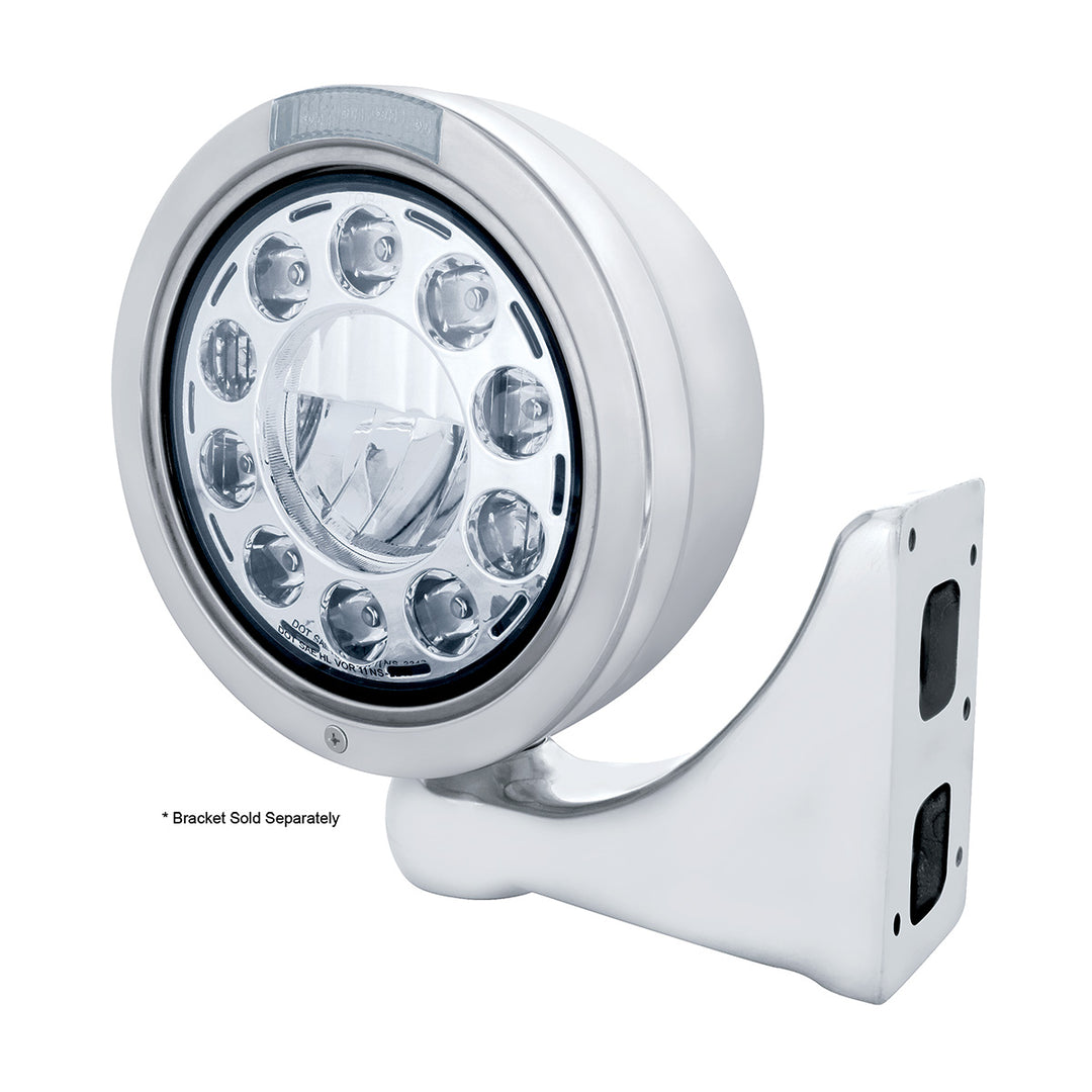 Stainless Bullet Classic Headlight 11 LED Bulb With Dual Mode LED Signal - Clear Lens
