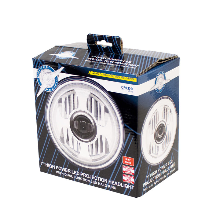 ULTRALIT - High Power LED 7" Projection Headlight With Dual Color LED Position Halo Ring
