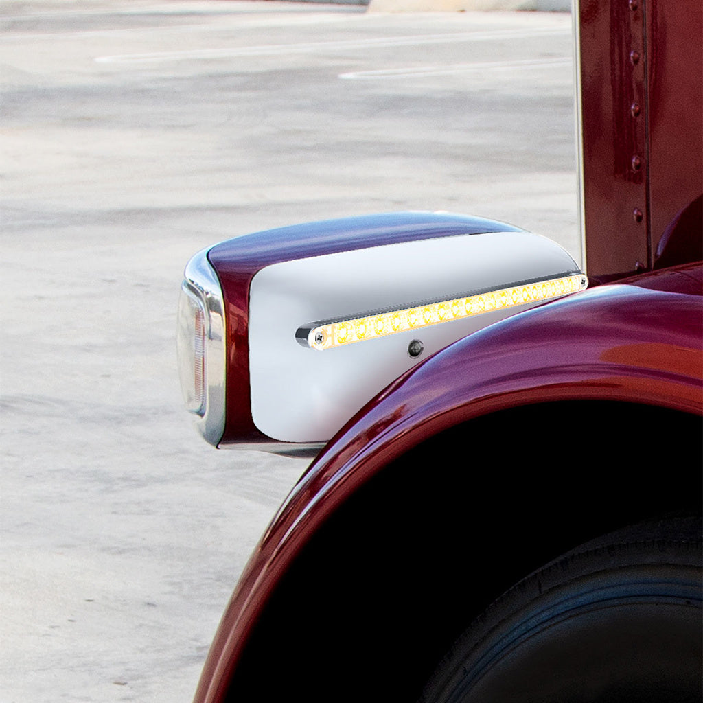 19 LED Rear Headlight Housing Cover For 2008-2023 Peterbilt 389 (Driver)-Amber LED/Clear Lens