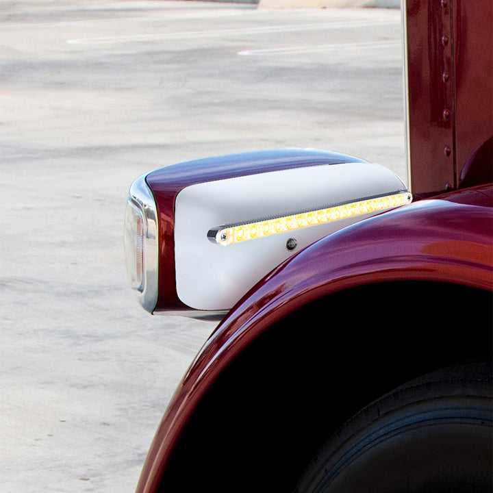 19 LED Rear Headlight Housing Cover For 2008-2023 Peterbilt 389 (Driver)-Amber LED/Clear Lens