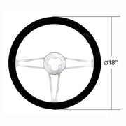 18" Chrome Aluminum "3-Spoke" Style Steering Wheel With Black Leather Rim