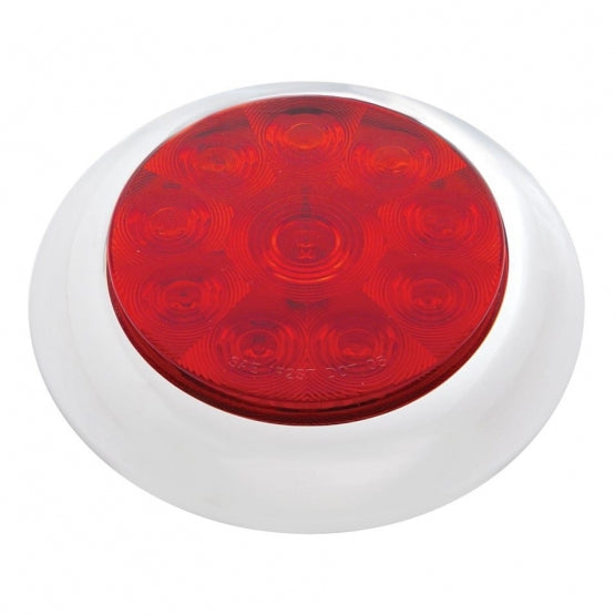 10 LED 4" Round Light With Bezel (Stop, Turn & Tail) - Red LED/Red Lens
