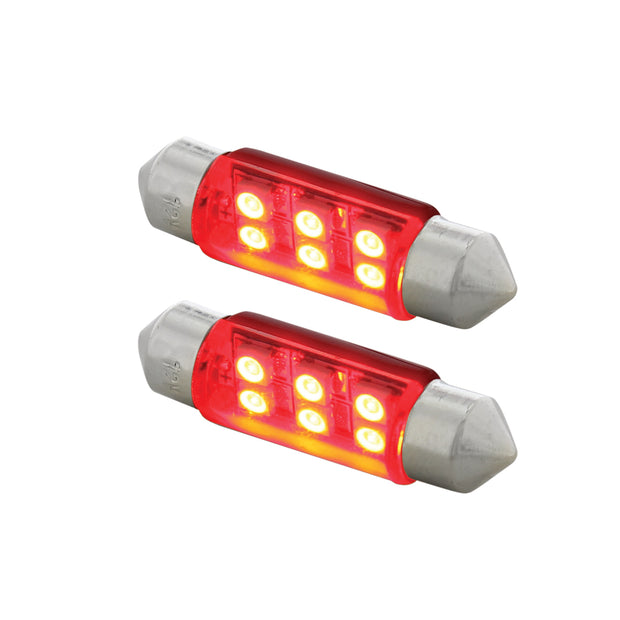 6 SMD High Power Micro LED 6418/6461-36mm Dome Light Bulb - Red (2-Pack)