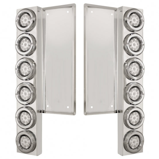 FL SS Front Air Cleaner Bracket With 12X 9 LED 2" Reflector Lights &amp; Bezels -Amber LED/Clear Lens