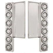 FL SS Front Air Cleaner Bracket With 12X 9 LED 2" Reflector Lights & Bezels -Amber LED/Clear Lens
