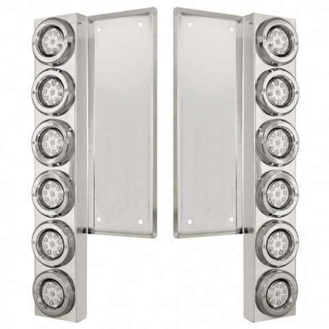 FL SS Front Air Cleaner Bracket With 12X 9 LED 2" Reflector Lights & Bezels -Amber LED/Clear Lens