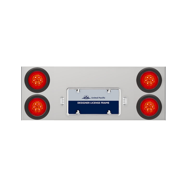 33-3/4" Stainless Rear Center Panel With 4X 16 LED 4" Turbine Lights &amp; Grommets - Red LED/Red Lens