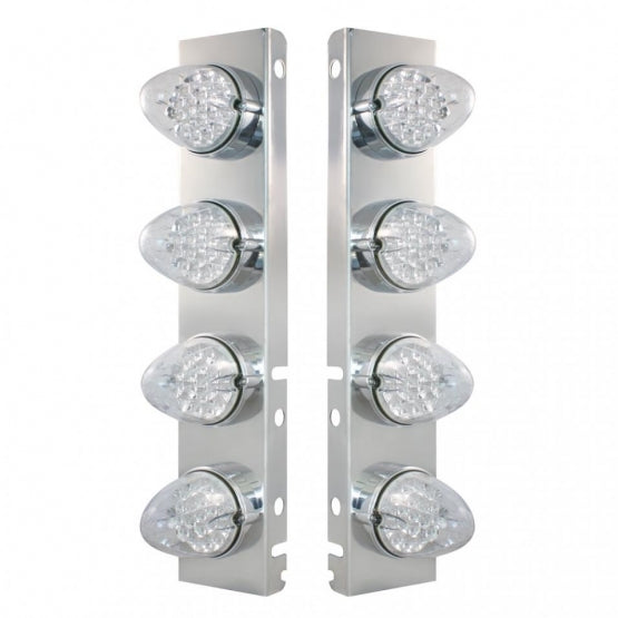 SS Front Air Cleaner Bracket With 8X 19 LED Reflector Lights &amp; Bezels For Peterbilt-Amber LED/Clear Lens
