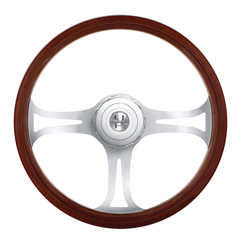18" Blade Style Wood Steering Wheel With Hub & Horn Button Kit For Peterbilt (2006+) & Kenworth (2003+)