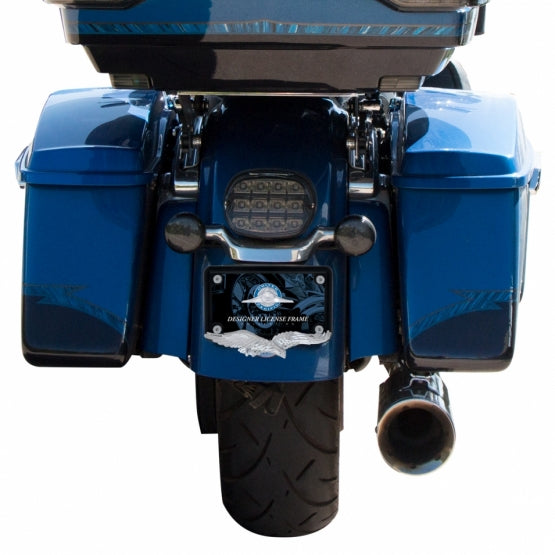 Eagle Motorcycle License Plate Frame - Chrome Eagle/Black Frame