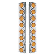 SS Front Air Cleaner Bracket With 16X 9 LED 2" Lights & Bezels For Peterbilt-Amber LED & Lens