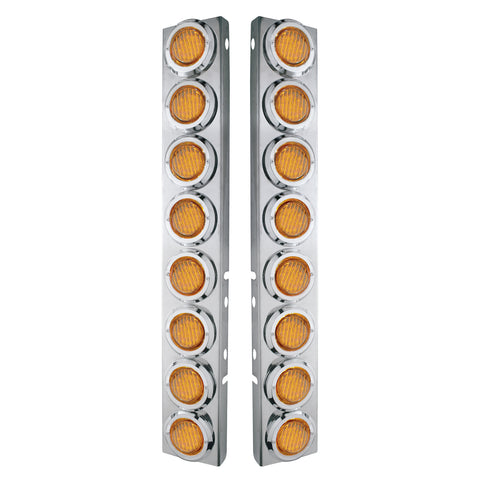 SS Front Air Cleaner Bracket With 16X 9 LED 2" Lights & Bezels For Peterbilt-Amber LED & Lens