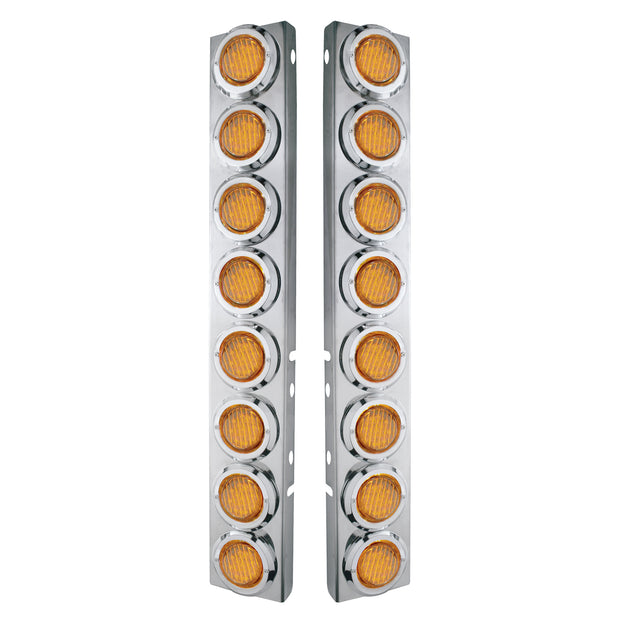 SS Front Air Cleaner Bracket With 16X 9 LED 2" Lights & Bezels For Peterbilt-Amber LED & Lens