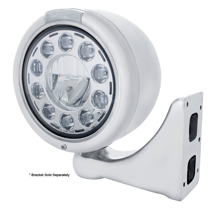 Stainless Classic Half Moon Headlight 11 LED Bulb &amp; Dual Mode LED Signal-Clear Lens