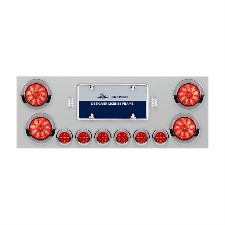 SS Rear Center Panel With 4X 10 LED 4" Lights &amp; 6X 9 LED 2" Lights &amp; Visors -Red LED &amp; Lens