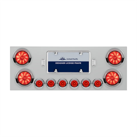 SS Rear Center Panel With 4X 10 LED 4" Lights & 6X 9 LED 2" Lights & Visors -Red LED & Lens