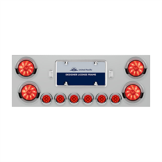 SS Rear Center Panel With 4X 10 LED 4" Lights & 6X 9 LED 2" Lights & Visors -Red LED & Lens