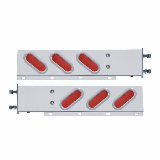 3-3/4" Bolt Pattern SS Spring Loaded Bar With 6" Oval 19 LED Lights &amp; Bezel -Red LED &amp; Lens (Pair)