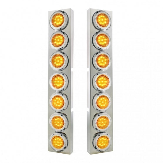 SS Front Air Cleaner Bracket With 14X 9 LED 2" Lights &amp; Bezel For KW Trucks -Amber LED &amp; Lens