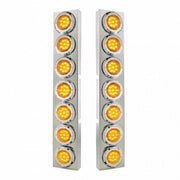 SS Front Air Cleaner Bracket With 14X 9 LED 2" Lights & Bezel For KW Trucks -Amber LED & Lens