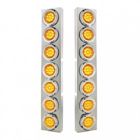 SS Front Air Cleaner Bracket With 14X 9 LED 2" Lights & Bezel For KW Trucks -Amber LED & Lens