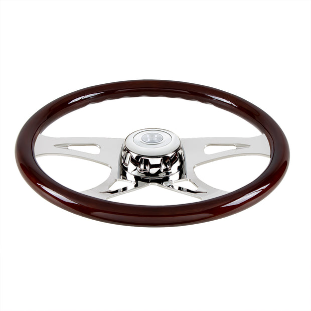 18" Boss Steering Wheel With Chrome Horn Bezel And Horn Button - Woodgrain