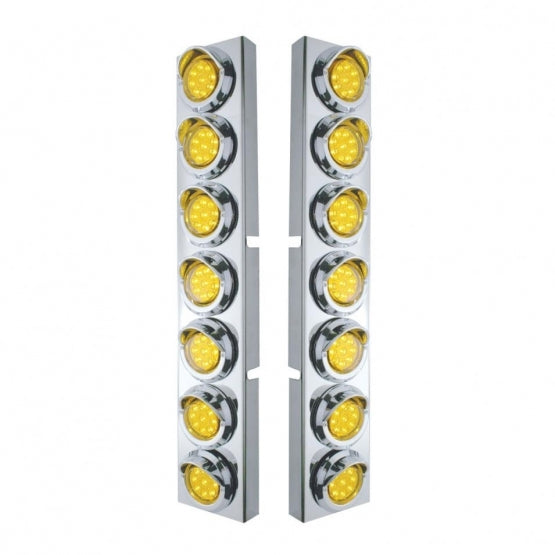 SS Front Air Cleaner Bracket With 14X 9 Amber LED 2" Lights &amp; Visors Bezel For KW Trucks -Amber Lens