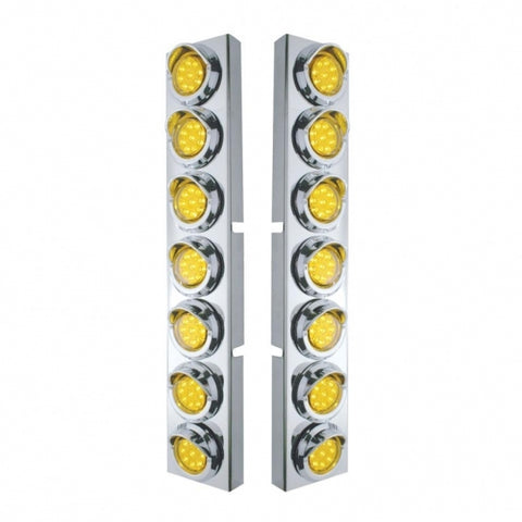 SS Front Air Cleaner Bracket With 14X 9 Amber LED 2" Lights & Visors Bezel For KW Trucks -Amber Lens