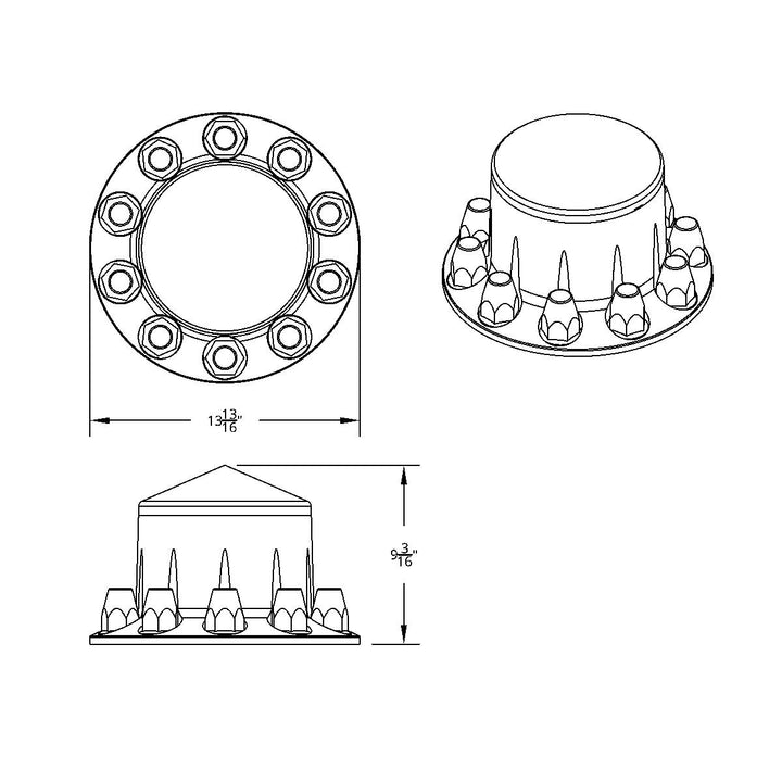 Pointed Rear Axle Cover With 33mm Standard Thread-On Nut Covers - Matte Black