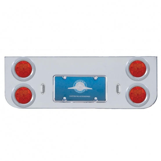 Chrome Rear Center Panel With Four 7 LED 4" Reflector Lights & Bezels - Red LED/Red Lens
