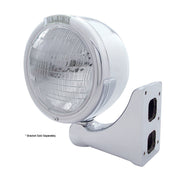 Stainless Steel Classic Half Moon Headlight 6014 Bulb & LED Turn Signal - Clear Lens
