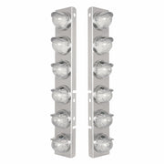 SS Front Air Cleaner Bracket W/12X 17 Amber LED Beehive Lights & SS Visors For Peterbilt-Amber LED/Clear Lens