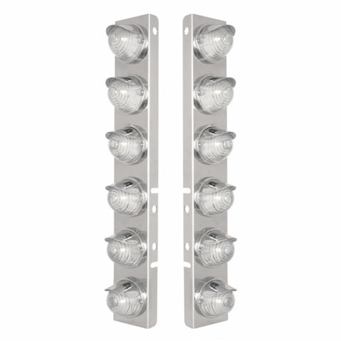 SS Front Air Cleaner Bracket W/12X 17 Amber LED Beehive Lights & SS Visors For Peterbilt-Amber LED/Clear Lens