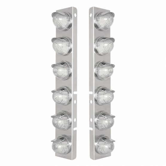 SS Front Air Cleaner Bracket W/12X 17 Amber LED Beehive Lights & SS Visors For Peterbilt-Amber LED/Clear Lens