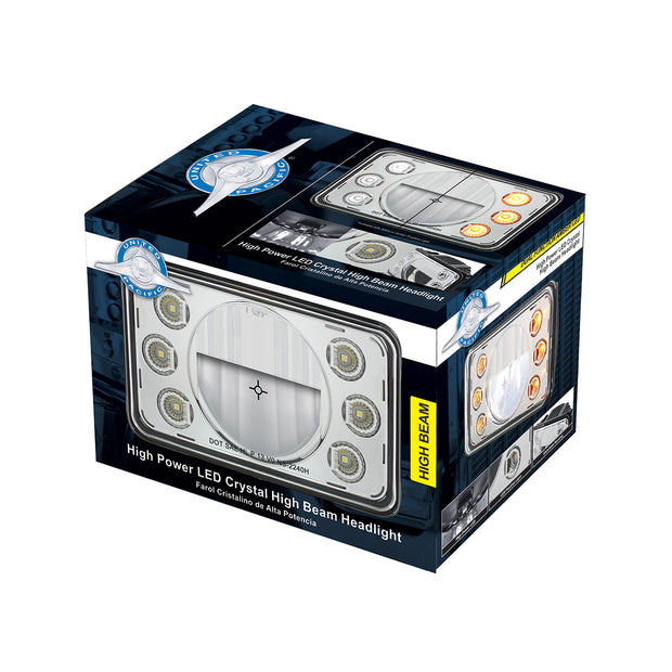 ULTRALIT - 4" X 6" LED Headlight With Dual Function 6 Amber LED Position Lights - High Beam