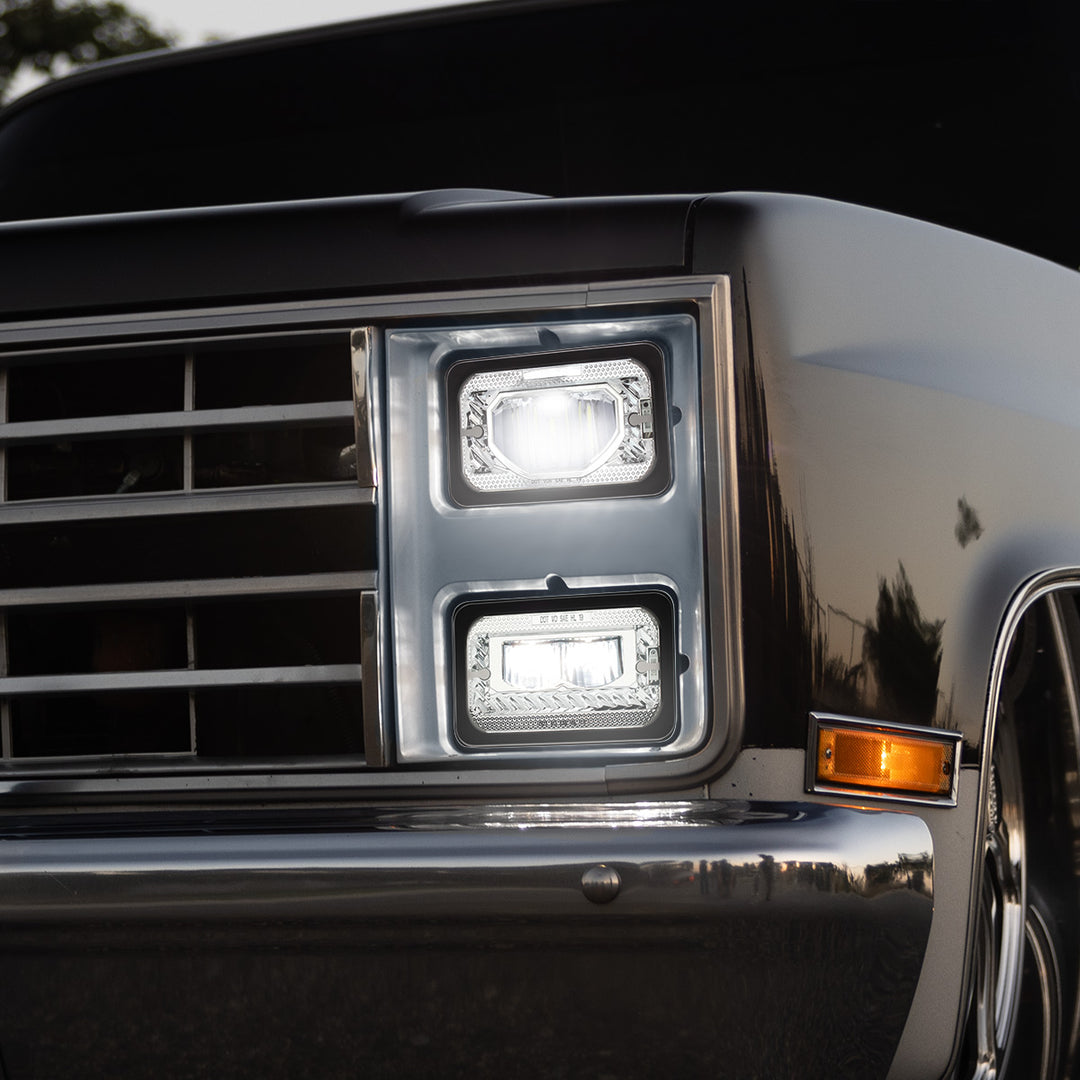 ULTRALIT - Heated 4" X 6" LED Headlight With Glass Lens &amp; Aluminum Housing - Low Beam - Chrome