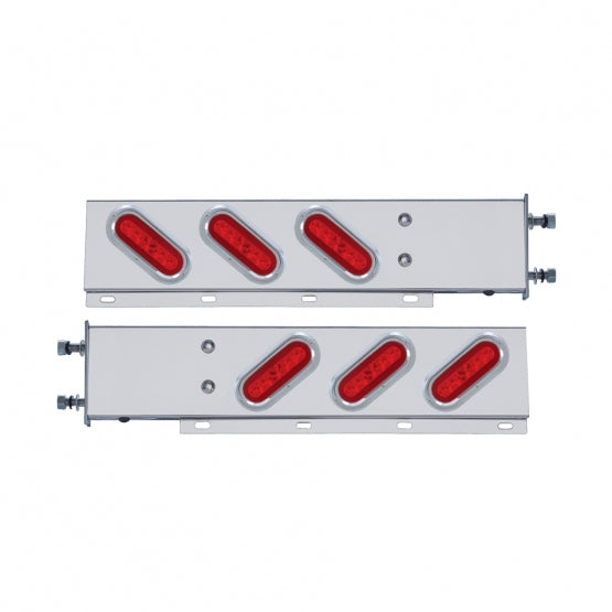 3-3/4" Bolt Pattern SS Spring Loaded Bar With 6X 22 Red LED 6" Oval GloLight &amp; Visor -Red Lens (Pair)