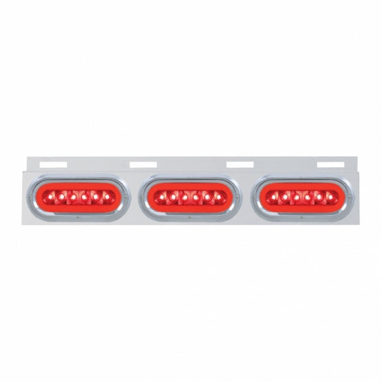 Stainless Top Mud Flap Bracket With 3X 22 LED 6" Oval GloLight &amp; Visors - Red LED/Red Lens (Each)