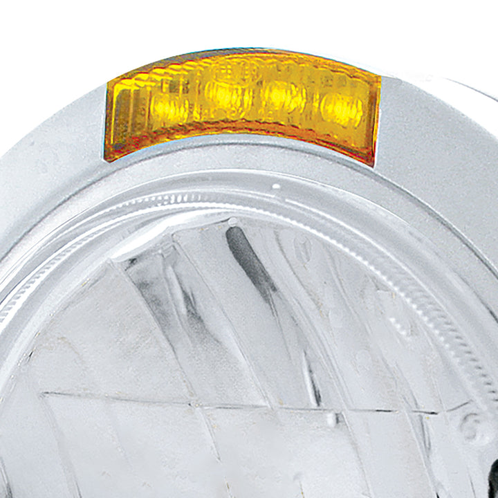 Stainless Steel Bullet Classic Headlight H4 With 10 Amber LED &amp; Dual Mode LED Signal - Amber Lens