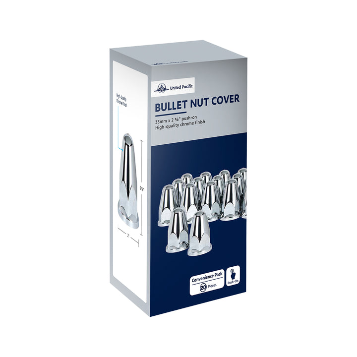 33mm X 2-5/8" Chrome Plastic Bullet Nut Covers With Flange - Push-On (Box of 20)