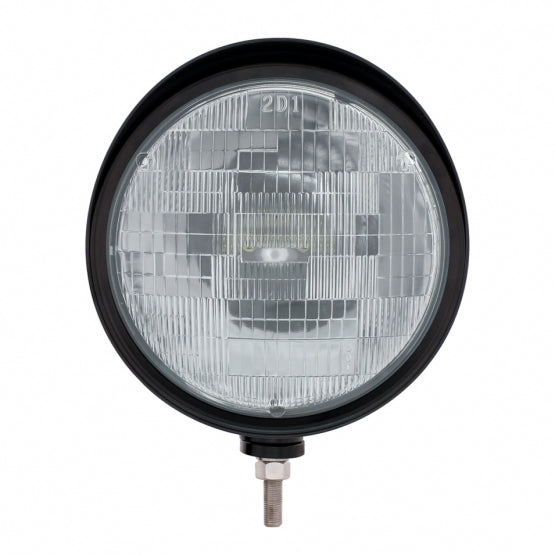 Black "Billet" Style Groove Headlight With Visor H6024 Bulb