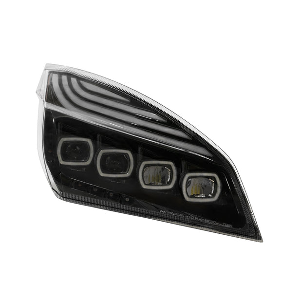 Black Quad-LED Headlight With LED DRL & Seq. Signal For 2018-2024 Freightliner Cascadia - Passenger
